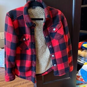 Eddie Bauer Red and Black Plaid Jacket with Sherpa Lining
